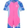 Girls Low Tide Short Sleeve Sunsuit (Baby, Toddler, Little Kid) -Swim Equipment Store 5668178264232 pinkwave 1a