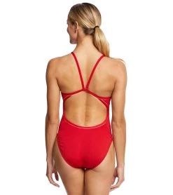 Women's Lifeguard Piped Skinny Strap One Piece Swimsuit -Swim Equipment Store 5669175034024 red 3a