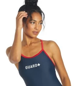 Guard Piped Thin Strap One Piece Swimsuit