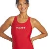Guard Solid Wide Strap One Piece Swimsuit -Swim Equipment Store 5672532279464 red 1a