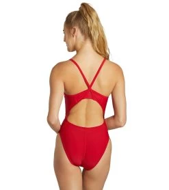 Guard Solid Thin Strap One Piece Swimsuit -Swim Equipment Store 5672534114472 red 4a