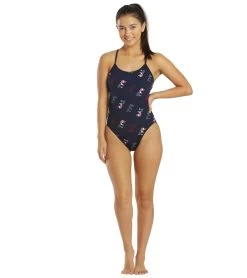 Women's Cascading TYR Print Cutoutfit One Piece Swimsuit -Swim Equipment Store 6663769489576 redwhiteblue 4a