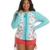Women's Plus Size Floral Fantasy Scarlett Sun Guard Long Sleeve Top -Swim Equipment Store 7064853381288 whtmlti 1a