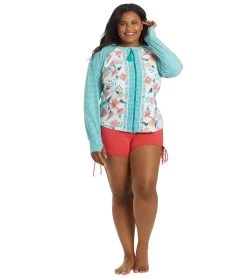 Women's Plus Size Floral Fantasy Scarlett Sun Guard Long Sleeve Top -Swim Equipment Store 7064853381288 whtmlti 4a