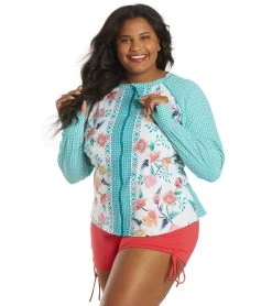 Women's Plus Size Floral Fantasy Scarlett Sun Guard Long Sleeve Top -Swim Equipment Store 7064853381288 whtmlti 5a