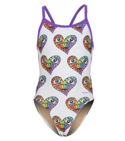 Sporti X Tyler Wallach Limited Edition Heart Face Thin Strap One Piece Swimsuit Youth (22-28)