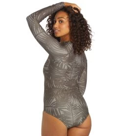 Sporti X Stef Corgel Manhattan Beach Palm Shadow Zip Front Long-Sleeve One Piece Swimsuit -Swim Equipment Store 7360963903656 blacksand 7a