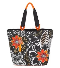 Laurel Burch White On Black Floral Shoulder Tote