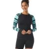 Women's Shorelines Stripe Ava Long Sleeve Zip Front Rashguard -Swim Equipment Store 7614964662440 multi 1a