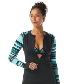 Women's Shorelines Stripe Ava Long Sleeve Zip Front Rashguard -Swim Equipment Store 7614964662440 multi 3a