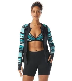 Women's Shorelines Stripe Ava Long Sleeve Zip Front Rashguard -Swim Equipment Store 7614964662440 multi 4a