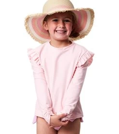 Girls' Ballet Pink Long Sleeve Rash Guard (Toddler, Little Kid, Big Kid) -Swim Equipment Store 7631512469672 pink 3a