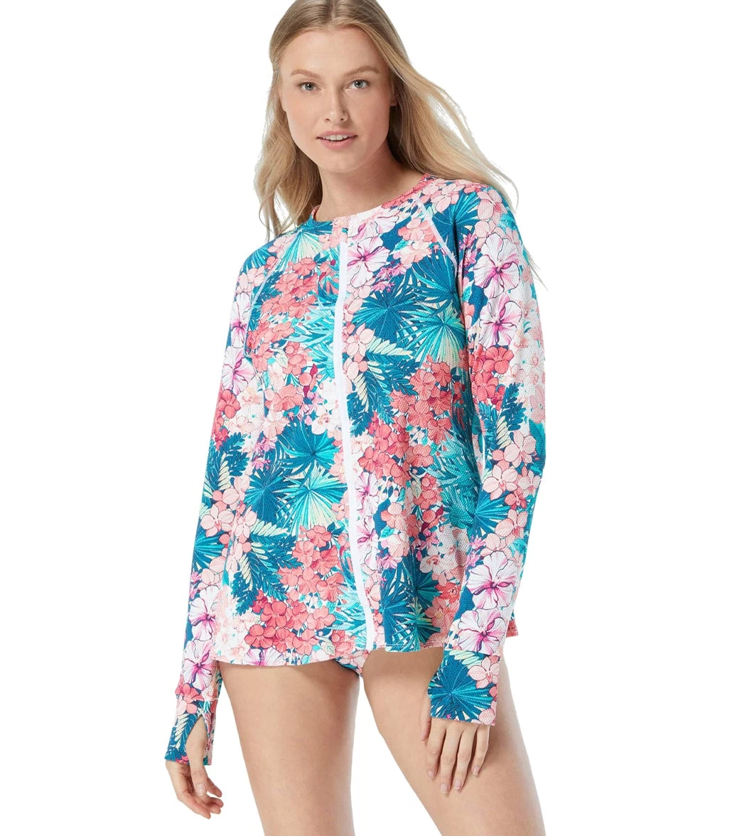 Women's Island Floral Pique Mary Long Sleeve Zip Front Rash Guard 3 Women's Island Floral Pique Mary Long Sleeve Zip Front Rash Guard