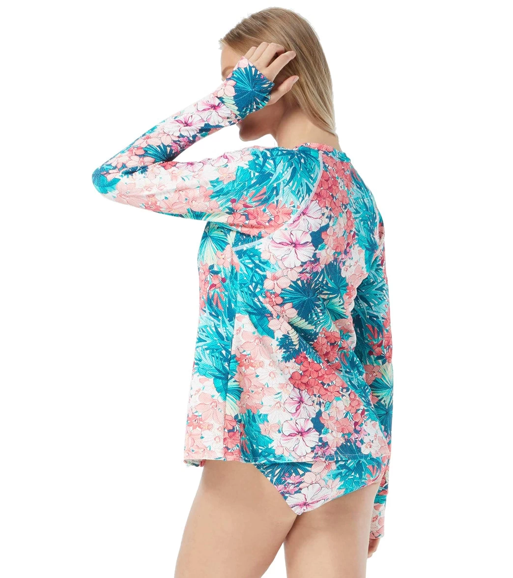 Women's Island Floral Pique Mary Long Sleeve Zip Front Rash Guard 4 Women's Island Floral Pique Mary Long Sleeve Zip Front Rash Guard - Image 2
