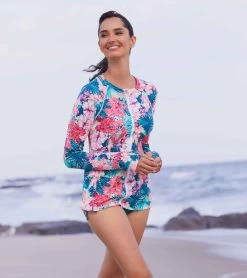 Women's Island Floral Pique Mary Long Sleeve Zip Front Rash Guard 7 Women's Island Floral Pique Mary Long Sleeve Zip Front Rash Guard -Swim Equipment Store 7756314443944 multi 3a